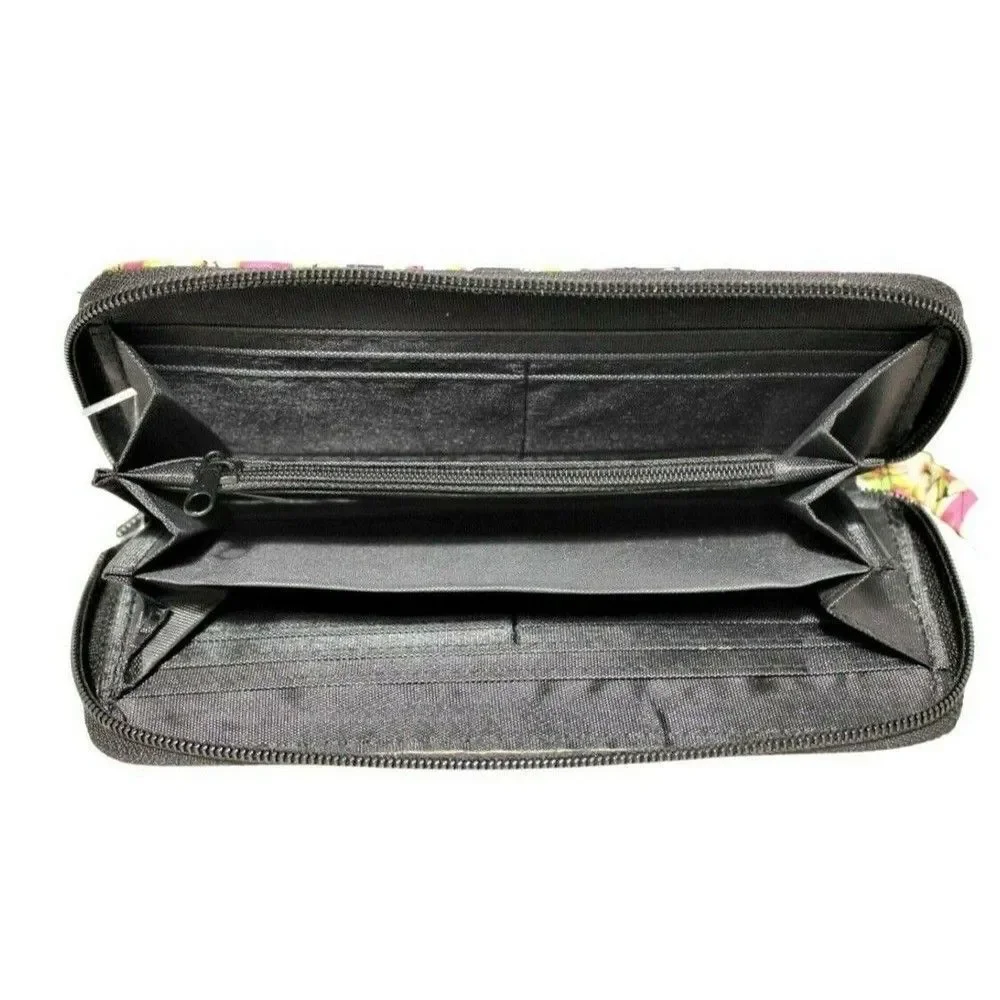 Quilted Zip Around Wallet Vera Bradley Wristlet Pink Black Green Yellow Paisley - Picture 4 of 5